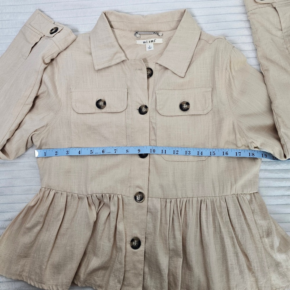 Cotton Linen Peplum Utility Jacket L Beige Cottagecore Spring Capsule Lagenlook - Picture 3 of 13